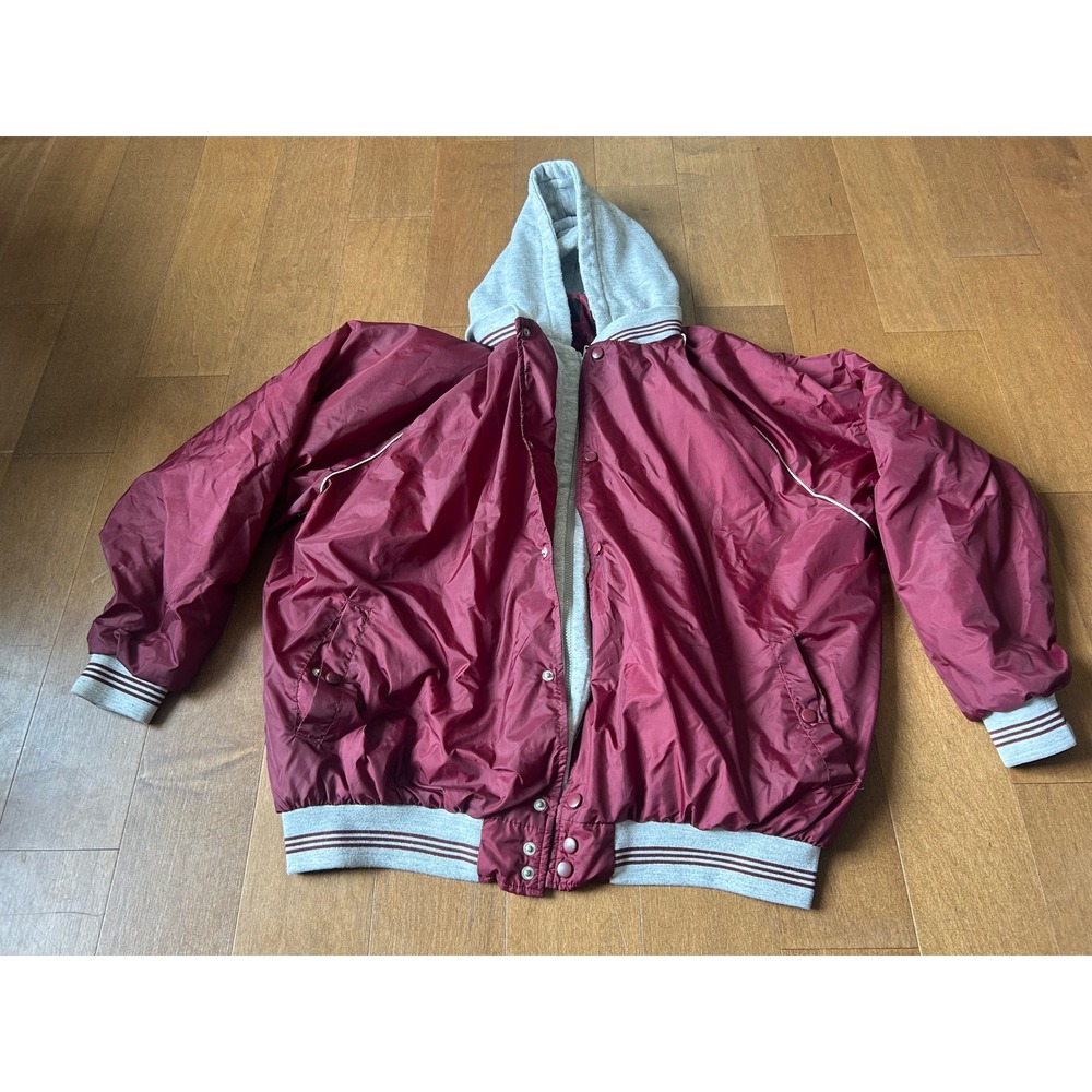 RedHead Mens XLT Hooded Bomber Jacket Burgundy Maroon Quilted Varsity Snap Front